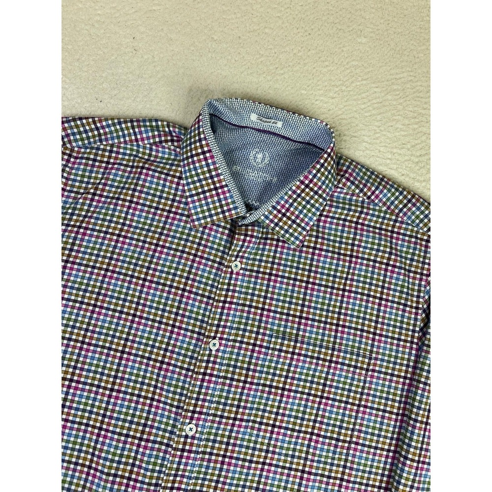 Bugatchi Shirt‎ Mens XL Multicolor Check Long Sleeve Button Up Slim Fit Pocket